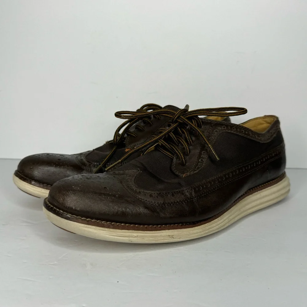 Cole Haan Grand O’s‎ Brown Leather And Fabric Wingtip Oxfords  Men’s Size 10 M - Picture 13 of 13